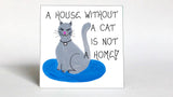 Quote about cats- Humorous saying, Gray kitty, rhinestone necklace, feline humor