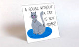 Quote about cats- Humorous saying, Gray kitty, rhinestone necklace, feline humor