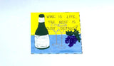Friendship Theme Magnet, Humorous Quote, Purple grapes, Dark green bottle, crystal glasses